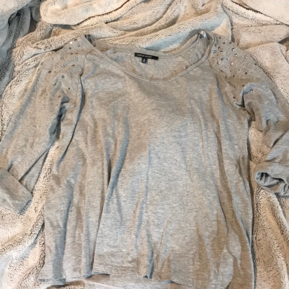 Grey blouse with embellished shoulders